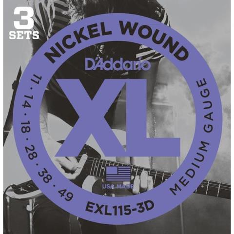 D'Addario-エレキギター弦3パックセットEXL115-3D Blues/Jazz Rock 11-49