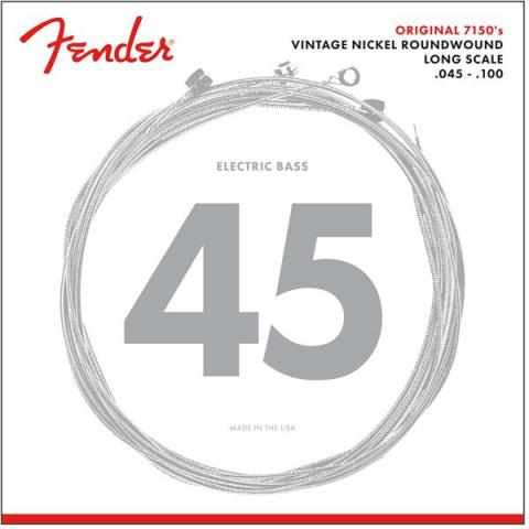 Fender-エレキベース弦Original 7150 Bass Strings, Pure Nickel, Roundwound, Long Scale, 7150ML .045-.100 Gauges, (4)