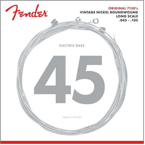 Fender-エレキベース弦Original 7150 Bass Strings, Pure Nickel, Roundwound, Long Scale, 7150M .045-.105 Gauges, (4)