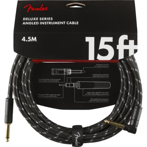 Fender-楽器用ケーブルDeluxe Series Instrument Cable, Straight/Angle, 15' Black Tweed