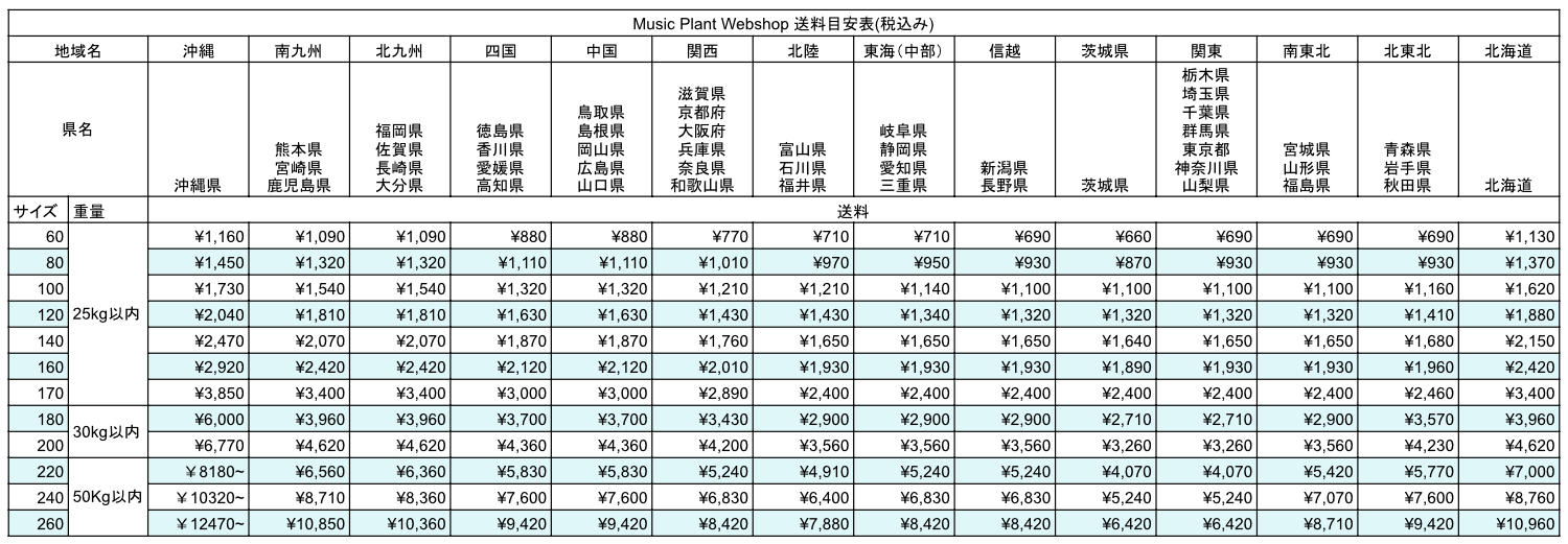 エレキギター 送料込 通販時の送料目安に関して | MUSIC PLANT WEBSHOP