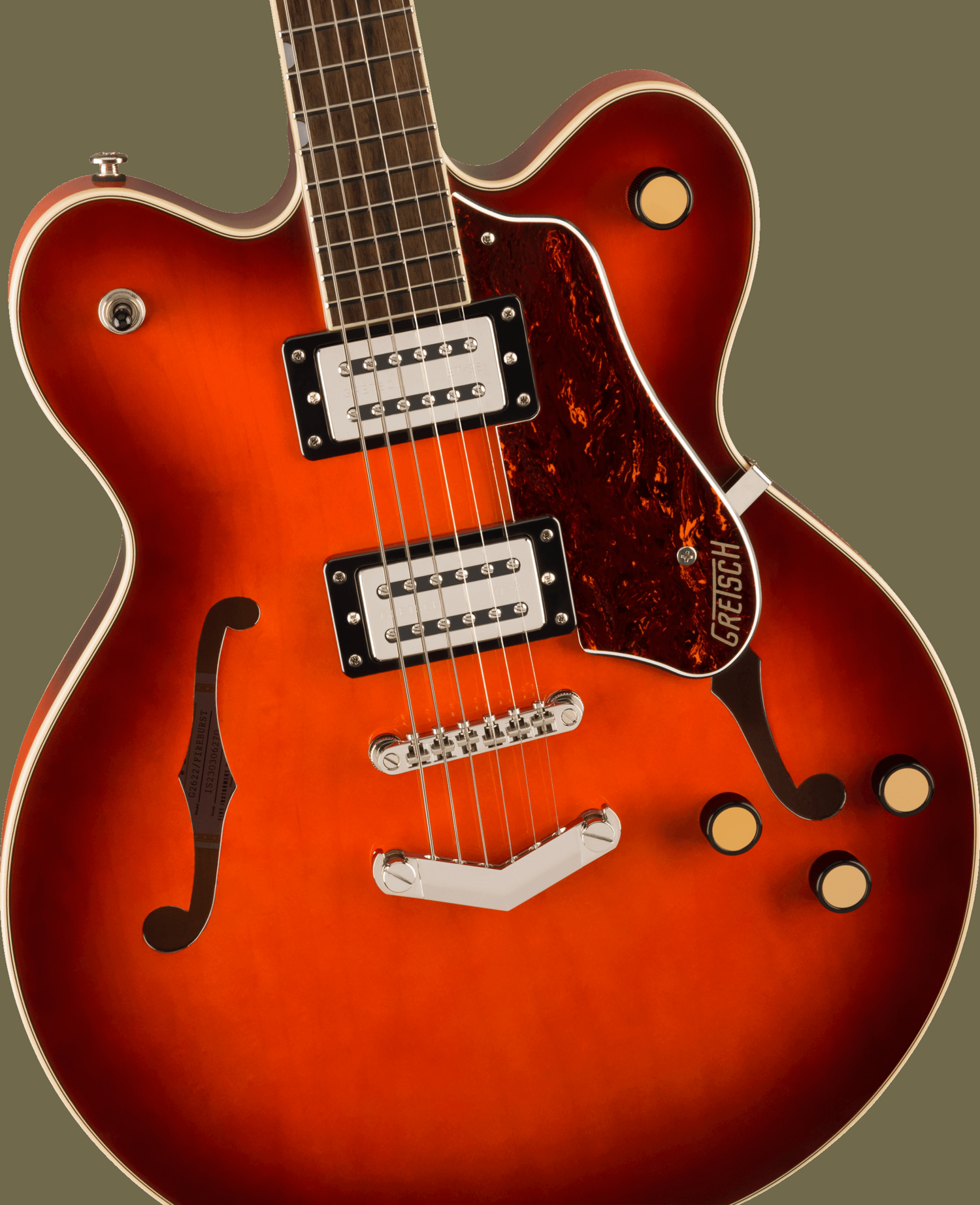 G2622 Streamliner™ Center Block Double-Cut with V-Stoptail, Laurel Fingerboard, Broad’Tron™ BT-3S Pickups, Fireburst追加画像 G2622 Streamliner™ Center Block Double-Cut with V-Stoptail, Laurel Fingerboard, Broad’Tron™ BT-3S Pickups, Fireburst追加画像