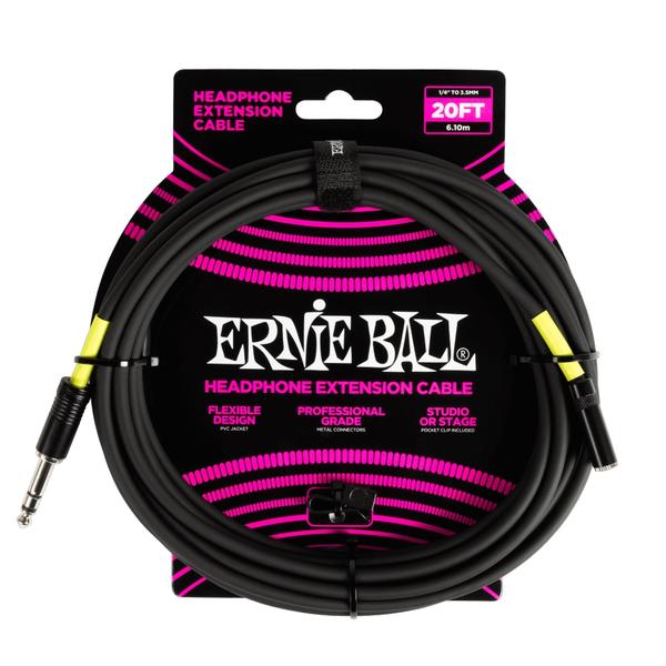 ERNIE BALL-ヘッドフォン用延長ステレオケーブルHeadphone Extension Cable 1/4 to 3.5mm 20ft Black