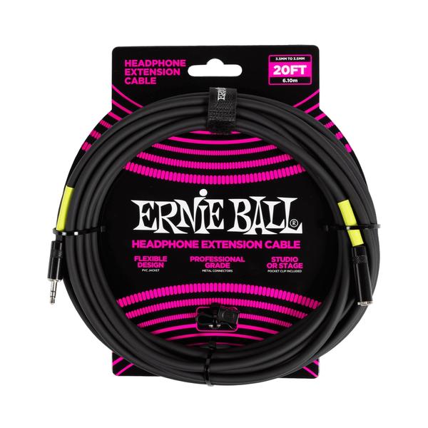 ERNIE BALL-ヘッドフォン用延長ステレオケーブルHeadphone Extension Cable 3.5mm to 3.5mm 20ft Black