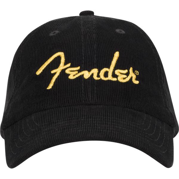 Fender-Fender® Gold Spaghetti Logo Corduroy Baseball Hat, Black, One Size