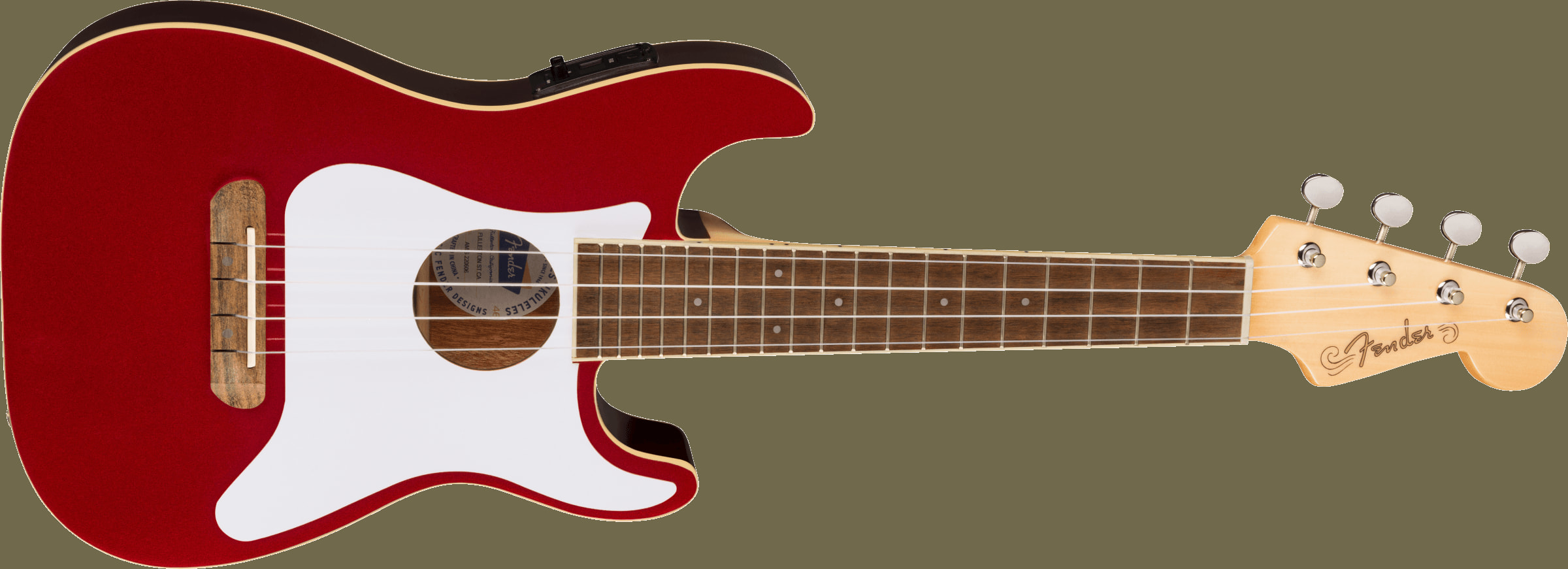 Fullerton Strat® Uke, Walnut Fingerboard, White Pickguard Candy Apple Red追加画像 Fullerton Strat® Uke, Walnut Fingerboard, White Pickguard Candy Apple Red追加画像