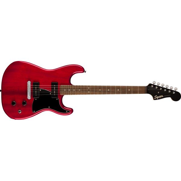 Squier-Paranormal Strat-O-Sonic, Laurel Fingerboard, Black Pickguard, Crimson Red Transparent