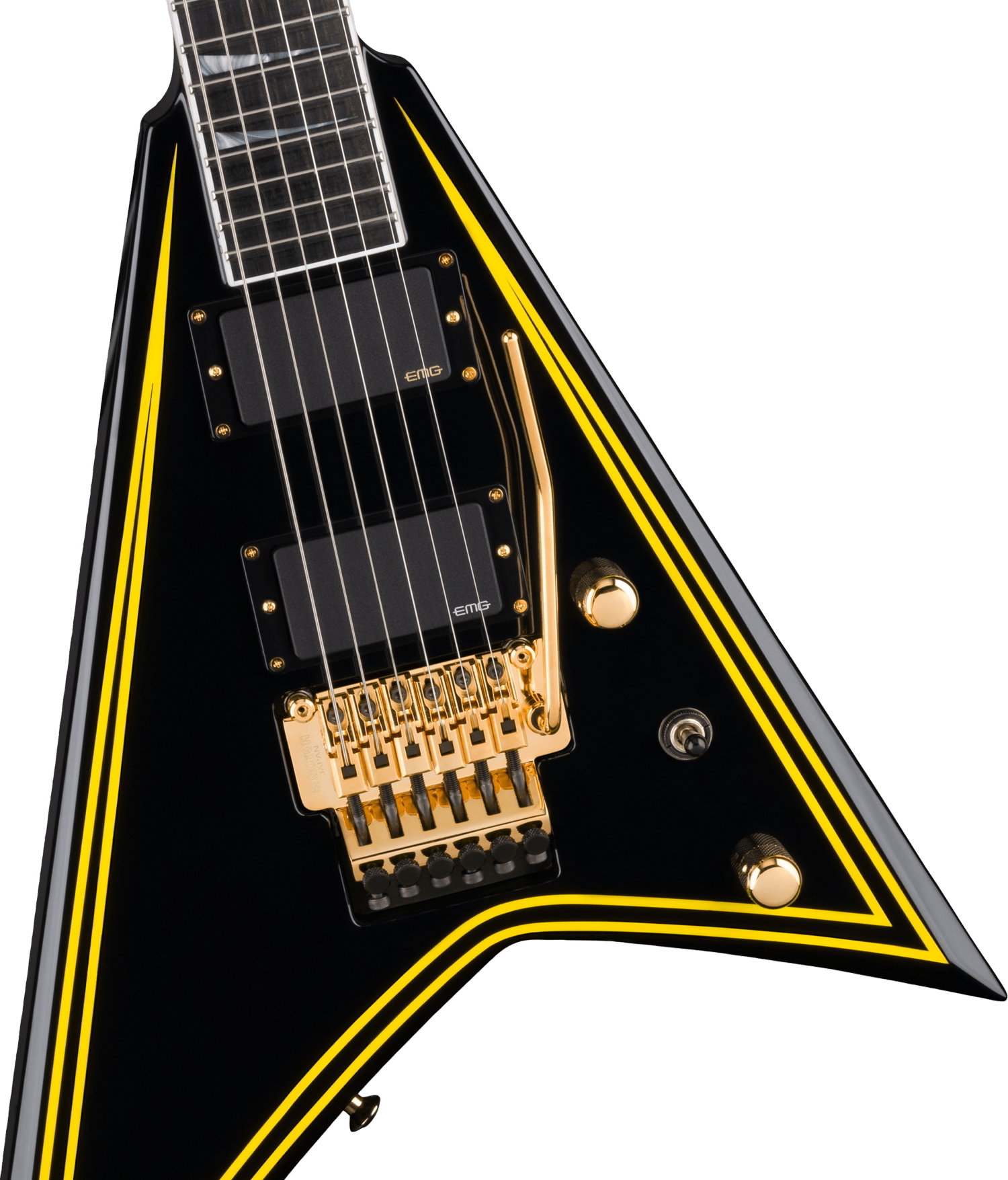 MJ Series Rhoads RR24MG, Ebony Fingerboard, Black with Yellow Pinstripes追加画像 MJ Series Rhoads RR24MG, Ebony Fingerboard, Black with Yellow Pinstripes追加画像