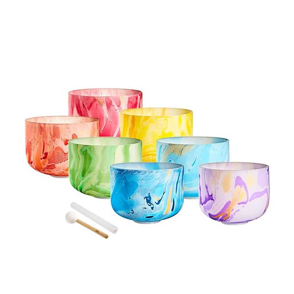 MEINLMCSBSETCHA Marble Crystal Singing Bowls Chakra Set
