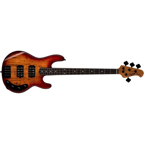 Sterling By MUSIC MAN-エレキベースRay34 HH Spalted Maple Blood Orange Burst RAY34HHSM-BOB-R2