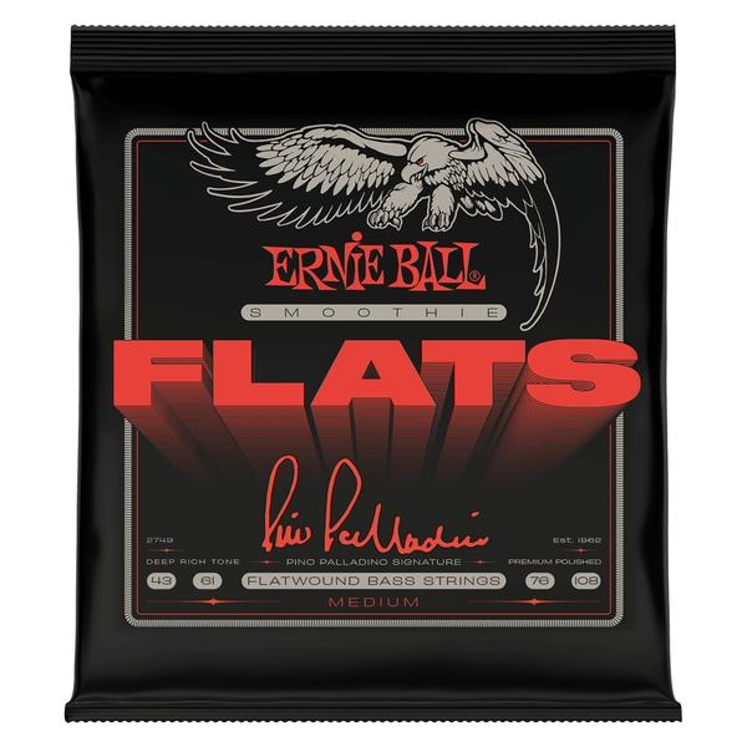 ERNIE BALL-ベース用フラットワウンド弦2749 Pino Palladino Signature Flatwound Medium 43-108