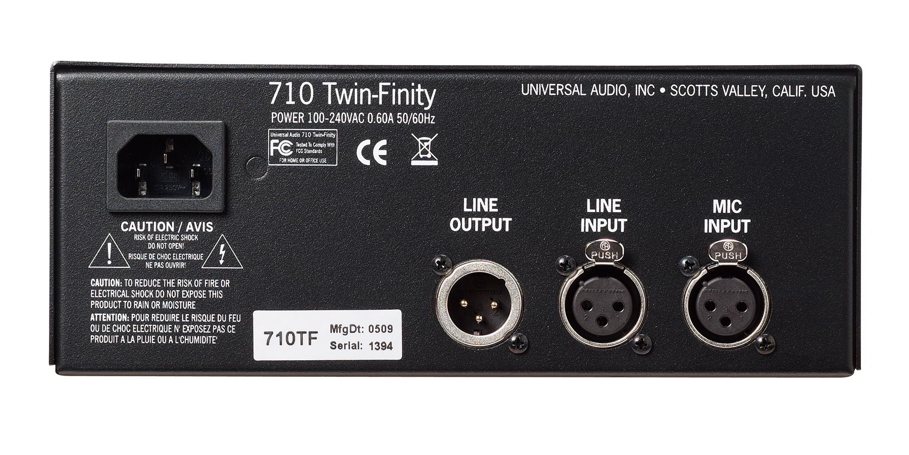 710 Twin-Finity Single Channel Tube & Solid State Mic Pre/DI背面画像 710 Twin-Finity Single Channel Tube & Solid State Mic Pre/DI背面画像