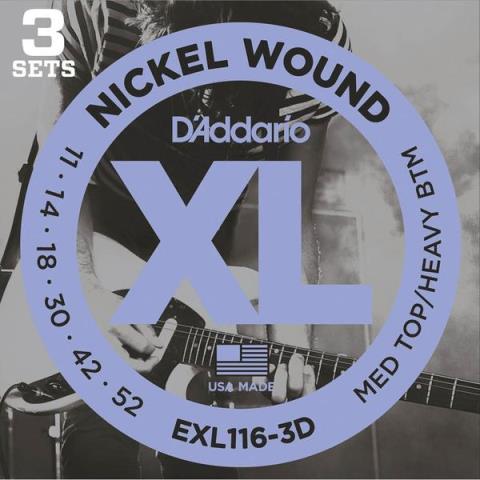 D'Addario-エレキギター弦3パックEXL116-3D Medium Top/Heavy Bottom 11-52