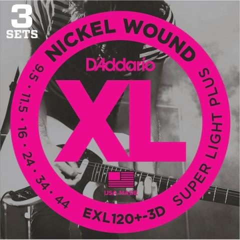 D'Addario-エレキギター弦3パックEXL120+-3D Super Light Plus 9.5-44