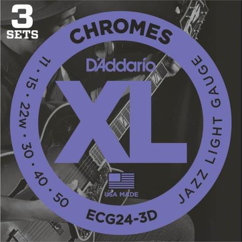 D'Addario-エレキギターフラットワウンド弦3パックECG24-3D Jazz Light 11-50