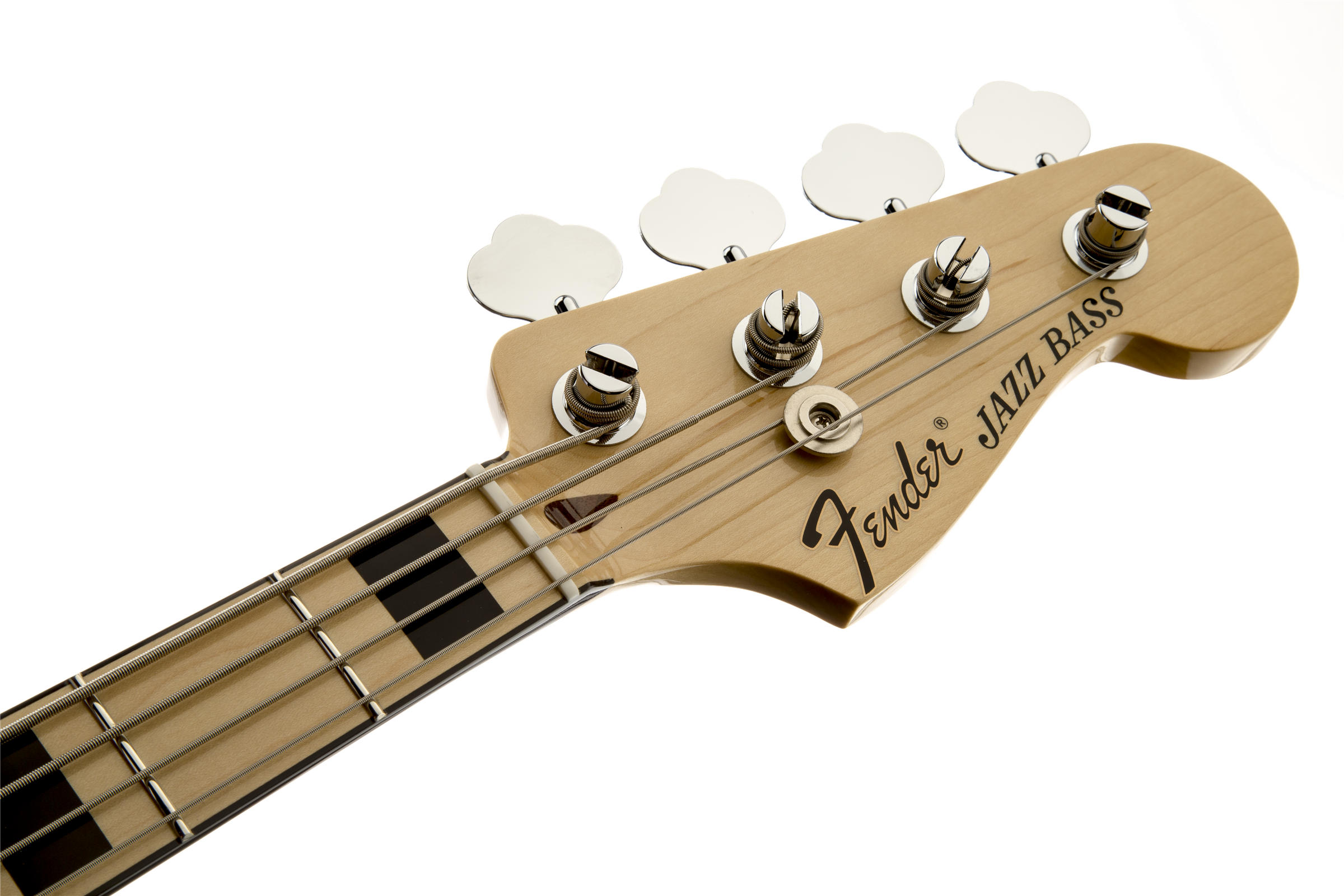 Geddy Lee Jazz Bass, Maple Fingerboard, Black, 3-Ply White Pickguardヘッド画像