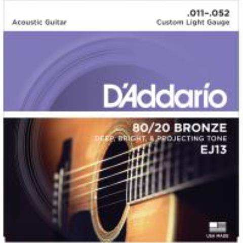 D'Addario-アコースティックギター用弦EJ13 80/20 Bronze Custom Light 11-52