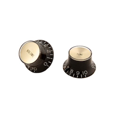 Gibson-コントロールノブPRMK-020 Top Hat Knobs w/Gold Metal Insert Black 4pc