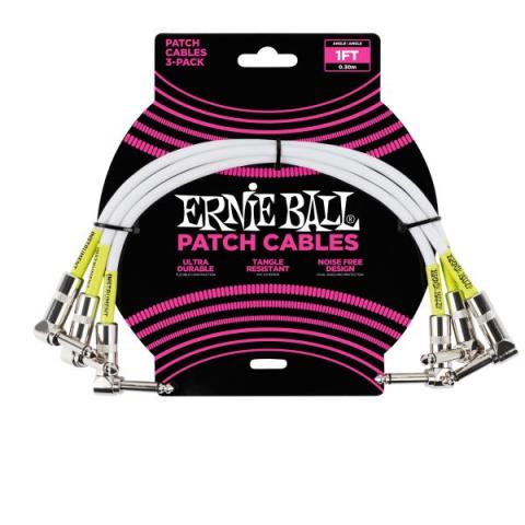 ERNIE BALL-パッチケーブル1' Angle / Angle Patch Cable 3-Pack - White