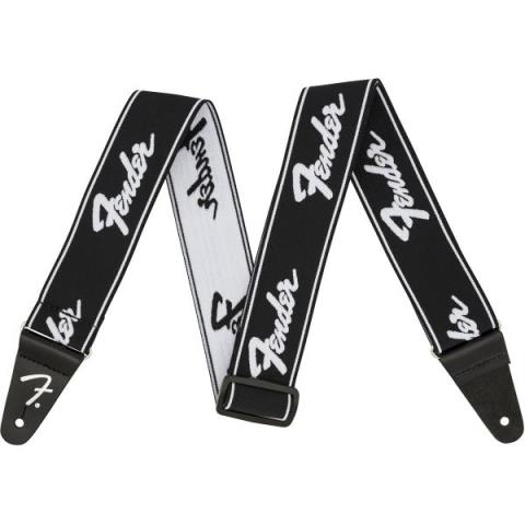 Fender-ストラップFender WeighLess Running Logo Strap Black and White