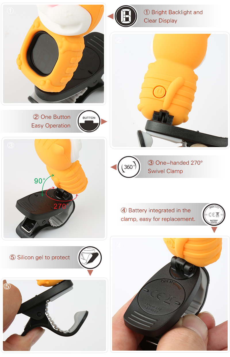 B72 Clip-on Cartoon Cat Tuner Yellow追加画像 B72 Clip-on Cartoon Cat Tuner Yellow追加画像