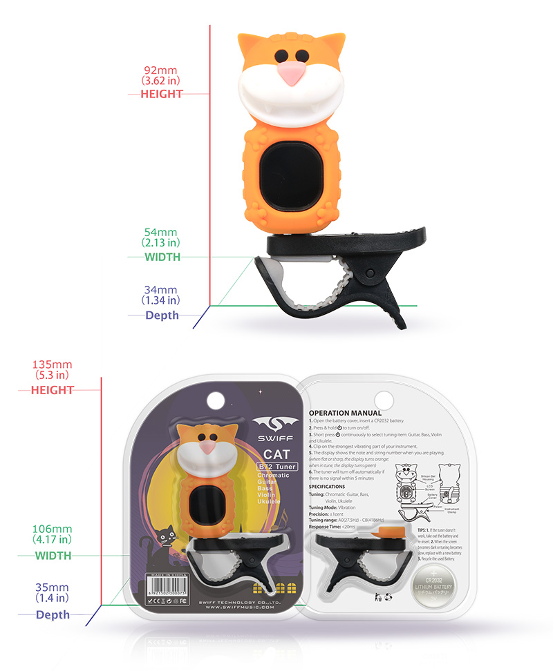 B72 Clip-on Cartoon Cat Tuner Yellow追加画像 B72 Clip-on Cartoon Cat Tuner Yellow追加画像