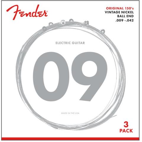 Fender-エレキギター弦3パックセットOriginal 150 Guitar Strings, Pure Nickel Wound, Ball End, 150L .009-.042 Gauges, 3-Pack