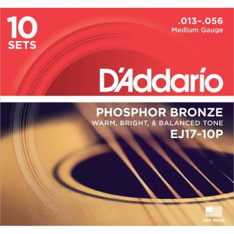 D'Addario-アコースティックギター弦10パックセットEJ17-10P Medium 13-56