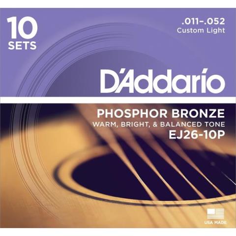D'Addario-アコースティックギター弦10パックセットEJ26-10P Custom Light 11-52