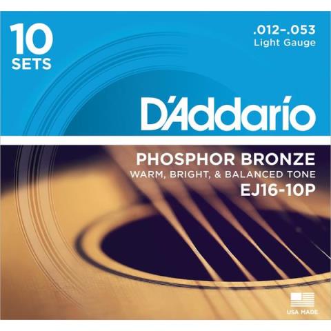 D'Addario-アコースティックギター弦10パックセットEJ16-10P Light 12-53