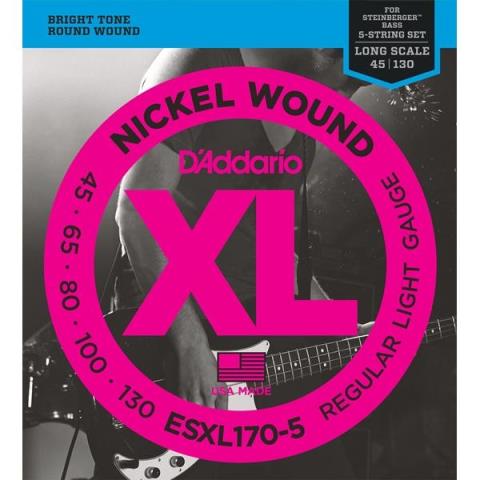 D'Addario-スタインバーガー用5弦エレキベース弦ESXL170-5 5弦 Double Ball End, Regular Light 45-130