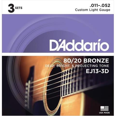 D'Addario-アコースティックギター弦3パックセットEJ13-3D Custom Light 11-52