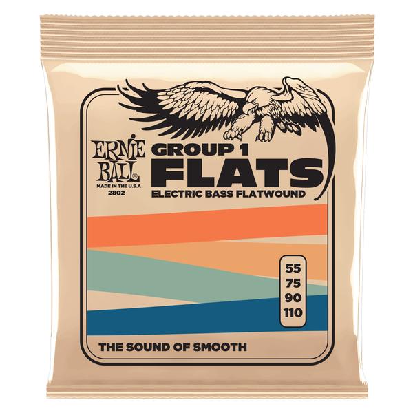 ERNIE BALL-フラットワウンドエレキベース弦2802 Flatwound Group I 55-110