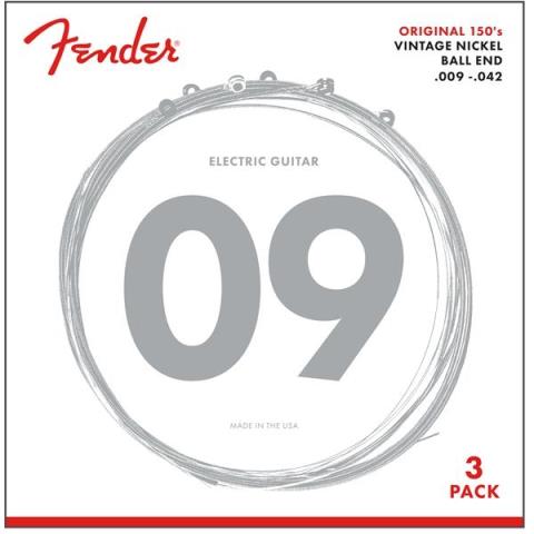 Fender-エレキギター弦3パックセットOriginal 150 Guitar Strings, Pure Nickel Wound, Ball End, 150L .010-.046 Gauges, 3-Pack