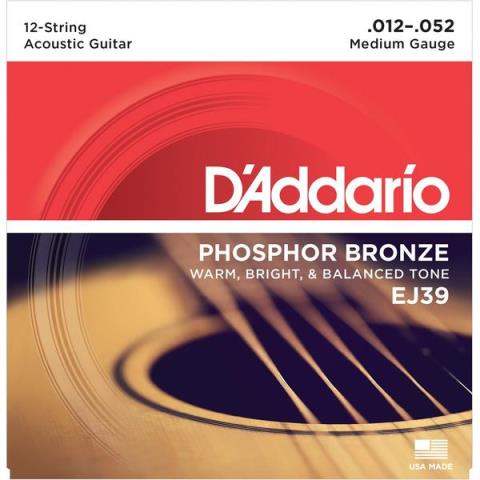 D'Addario-12弦アコースティックギター弦EJ39 12-String/Medium 12-52
