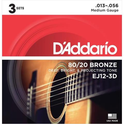D'Addario-アコースティックギター弦3パックセットEJ12-3D Medium 13-56
