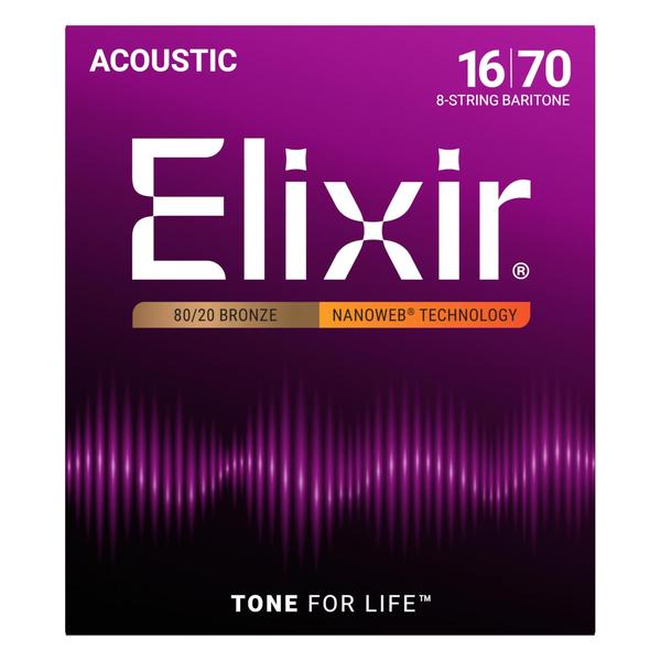 Elixir-8弦アコースティックバリトンギター弦11308 8弦 Baritone 16-70