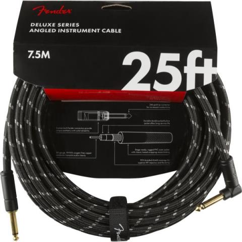 Fender-楽器用ケーブルDeluxe Series Instrument Cable, Straight/Angle, 25', Black Tweed