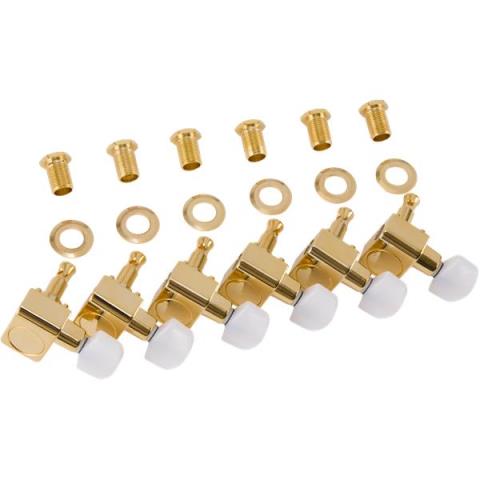 Fender-Deluxe Cast/Sealed Guitar Tuning Machines with Pearl Buttons (Set of 6), Gold