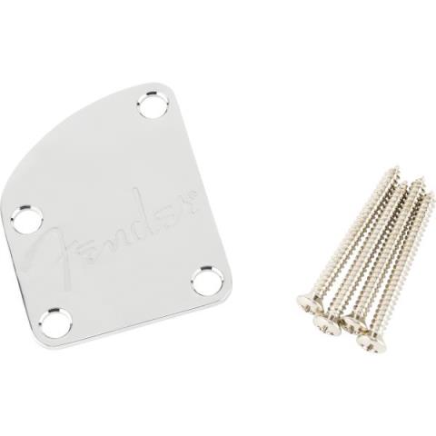 Fender-ジョイントプレート4-Bolt Deluxe Series Contoured Neck Plate w/Logo, (Chrome)