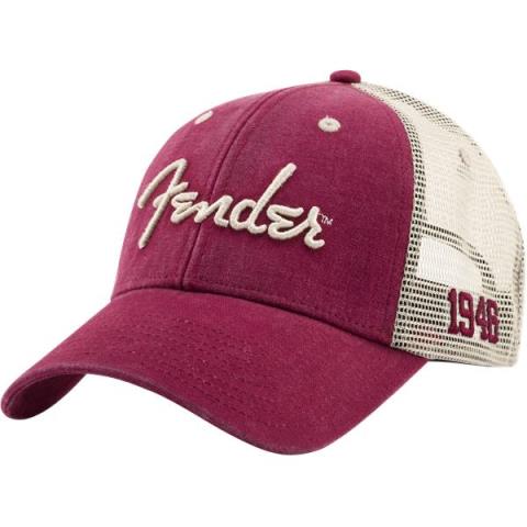 Fender Spaghetti Logo Washed Trucker Hat, Maroonサムネイル