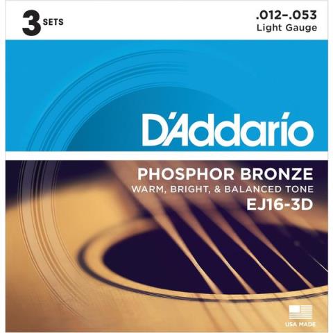D'Addario-アコースティックギター用弦 3パックセットEJ16-3DBP Bonus Pack Phosphor Bronze Light 12-53