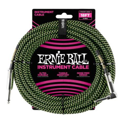 ERNIE BALL-楽器用ケーブル
18' BRAIDED CABLE STRAIGHT/ANGLE  BLACK/GREEN