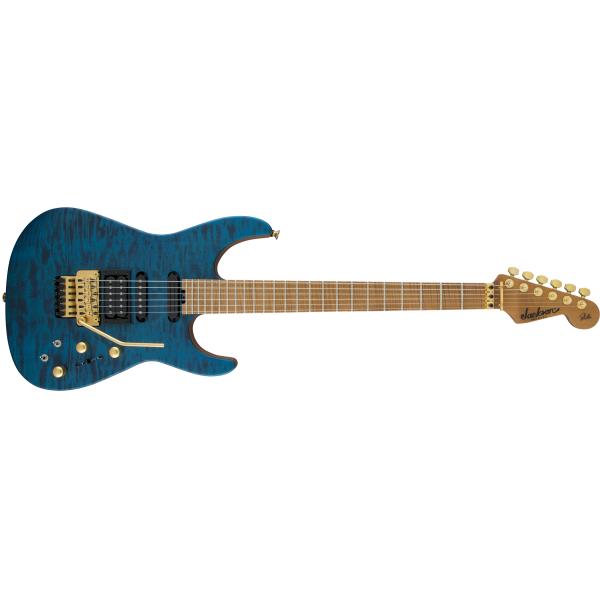 Jackson-エレキギターUSA Signature Phil Collen PC1 Satin Stain, Caramelized Flame Maple Fingerboard, Satin Transparent Blue