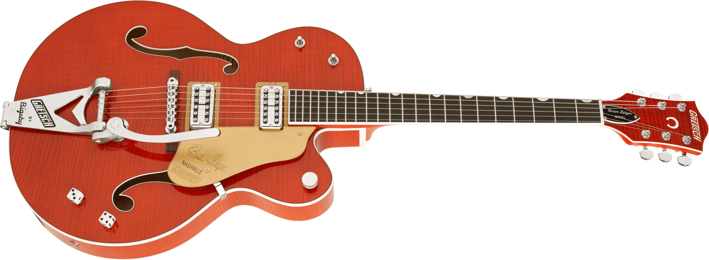 G6120TFM-BSNV Brian Setzer Signature Nashville Hollow Body with Bigsby and Flame Maple, Ebony Fingerboard, Orange Stain追加画像 G6120TFM-BSNV Brian Setzer Signature Nashville Hollow Body with Bigsby and Flame Maple, Ebony Fingerboard, Orange Stain追加画像