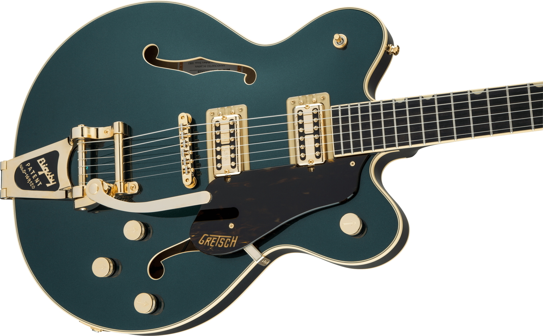 G6609TG Players Edition Broadkaster Center Block Double-Cut with String-Thru Bigsby and Gold Hardware, USA Full'Tron Pickups, Cadillac Green追加画像