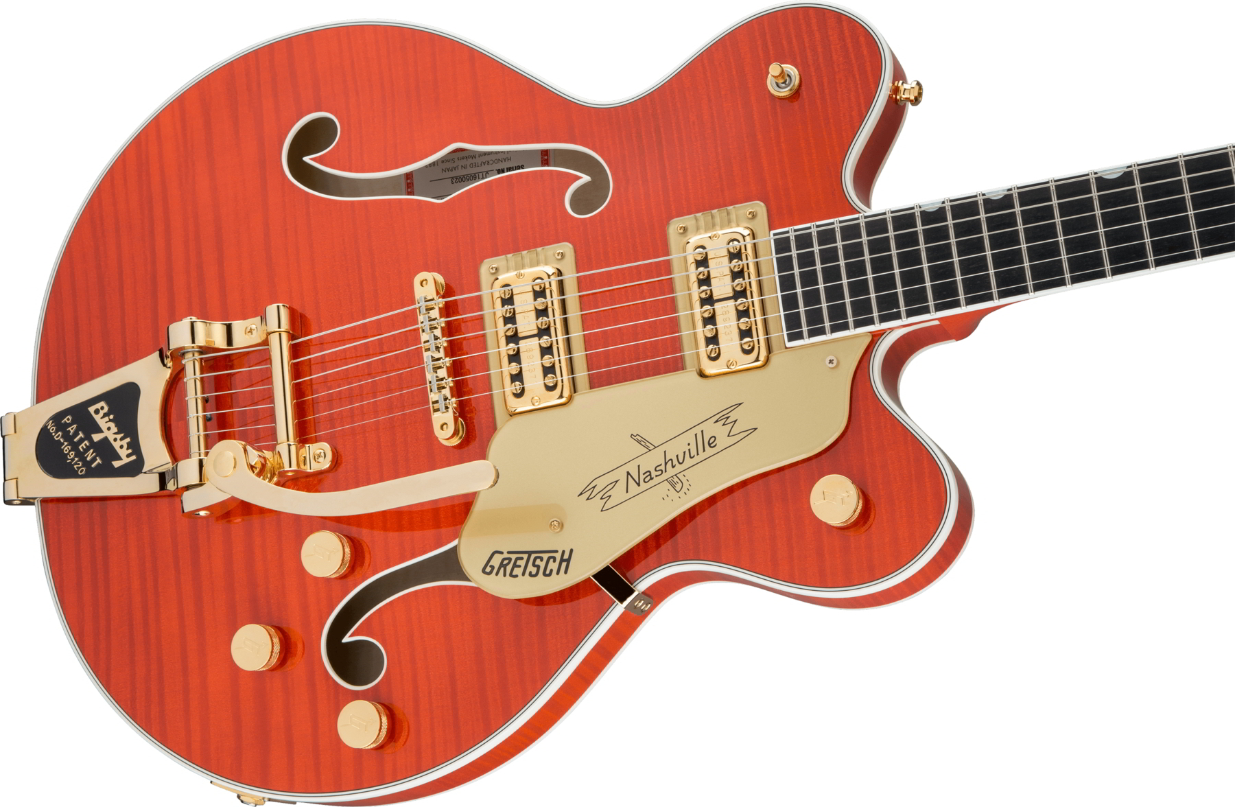 G6620TFM Players Edition Nashville Center Block Double-Cut with String-Thru Bigsby and Flame Maple, Filter'Tron Pickups, Orange Stain追加画像