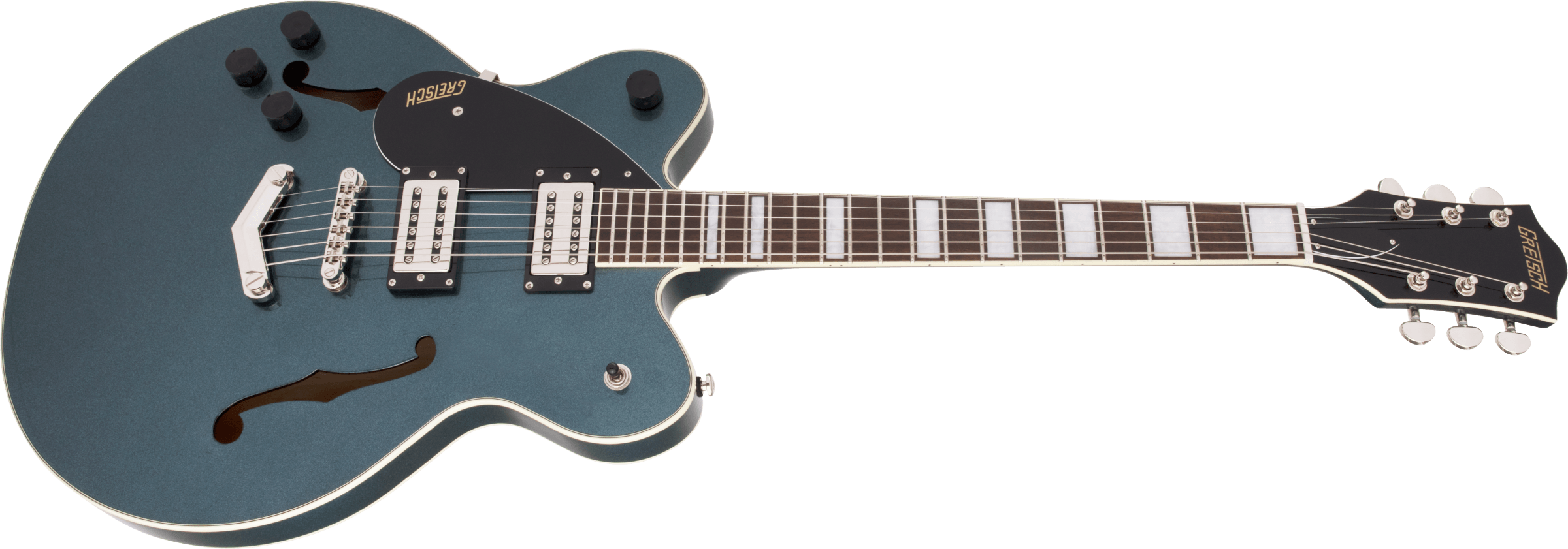 G2622LH Streamliner Center Block Double-Cut with V-Stoptail, Left-Handed, Broad'Tron BT-2S Pickups, Laurel Fingerboard, Gunmetal追加画像 G2622LH Streamliner Center Block Double-Cut with V-Stoptail, Left-Handed, Broad'Tron BT-2S Pickups, Laurel Fingerboard, Gunmetal追加画像