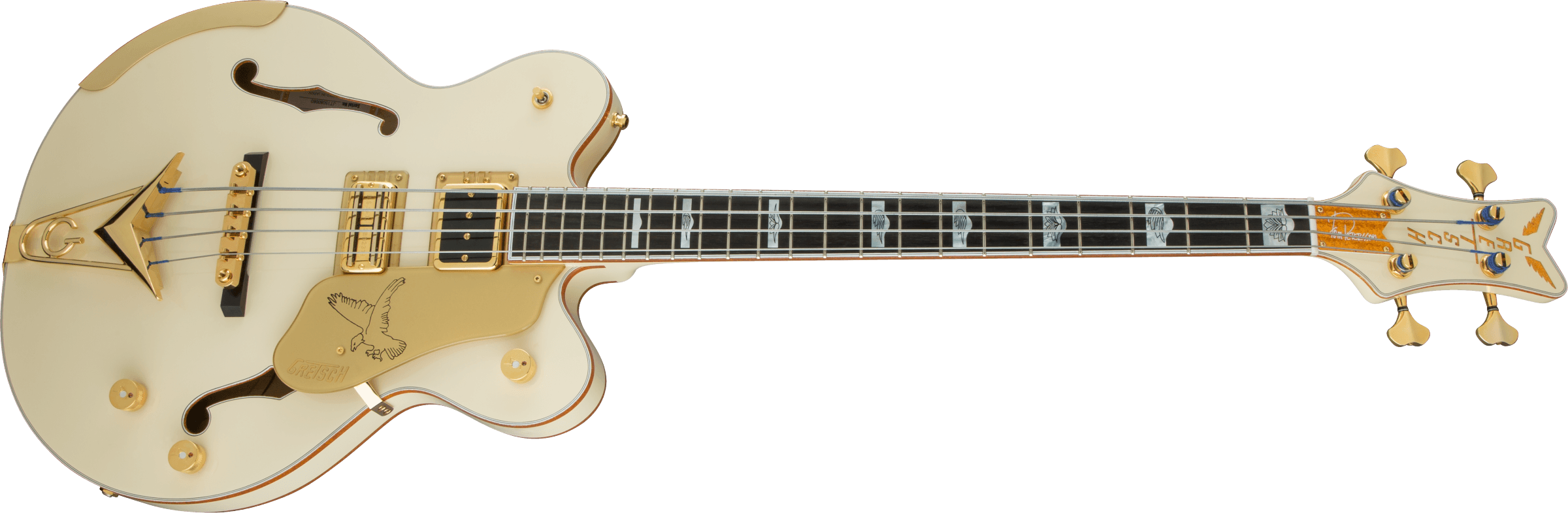 G6136B-TP Tom Petersson Signature Falcon 4-String Bass with Cadillac Tailpiece, Rumble’Tron Pickup, Aged White Lacquer追加画像 G6136B-TP Tom Petersson Signature Falcon 4-String Bass with Cadillac Tailpiece, Rumble’Tron Pickup, Aged White Lacquer追加画像