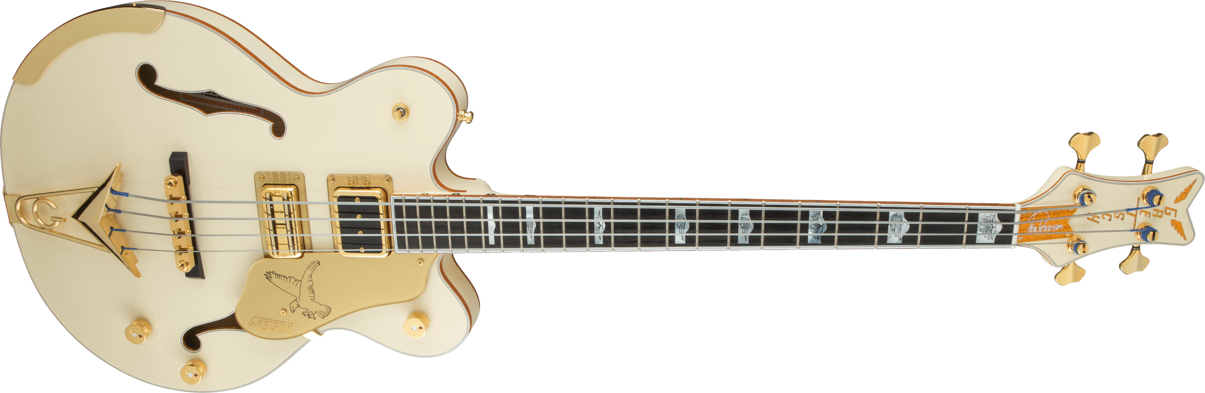 G6136B-TP Tom Petersson Signature Falcon 4-String Bass with Cadillac Tailpiece, Rumble’Tron Pickup, Aged White Lacquer追加画像 G6136B-TP Tom Petersson Signature Falcon 4-String Bass with Cadillac Tailpiece, Rumble’Tron Pickup, Aged White Lacquer追加画像